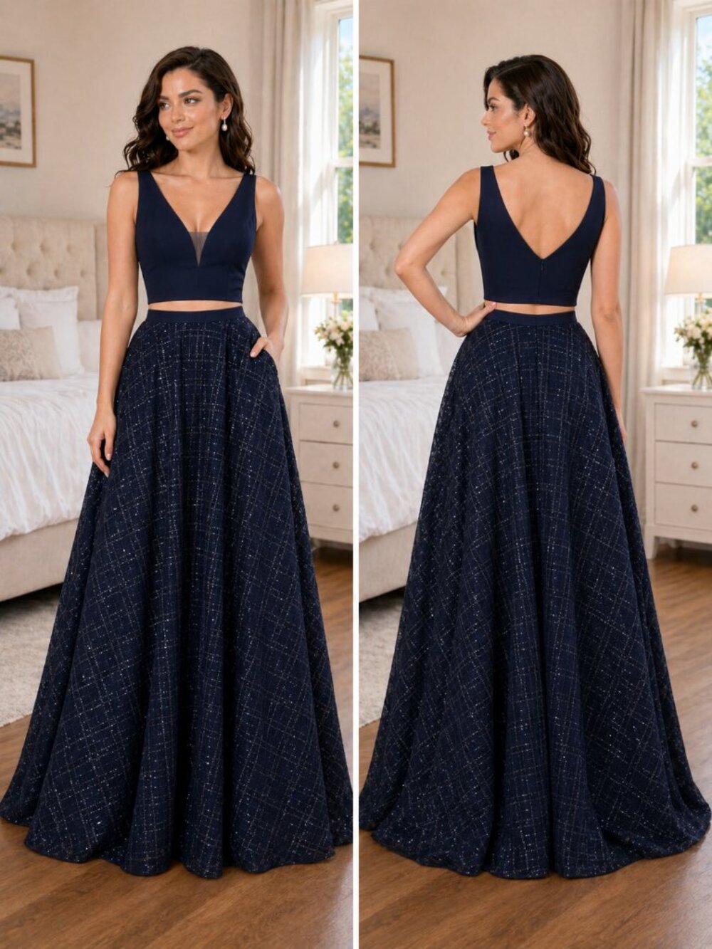 NWT Madison James Navy Blue Two Piece Formal Gown $298